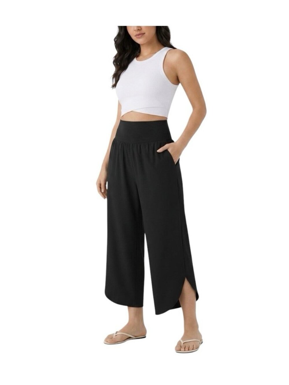 HALARA Black Wide Leg Cropped Pants